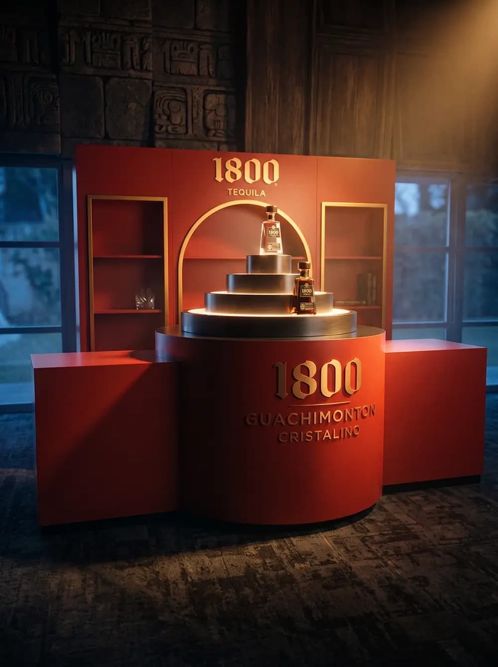 1800 Guachimonton Cristalino display built as a lit circular stepped pyramid by Proink