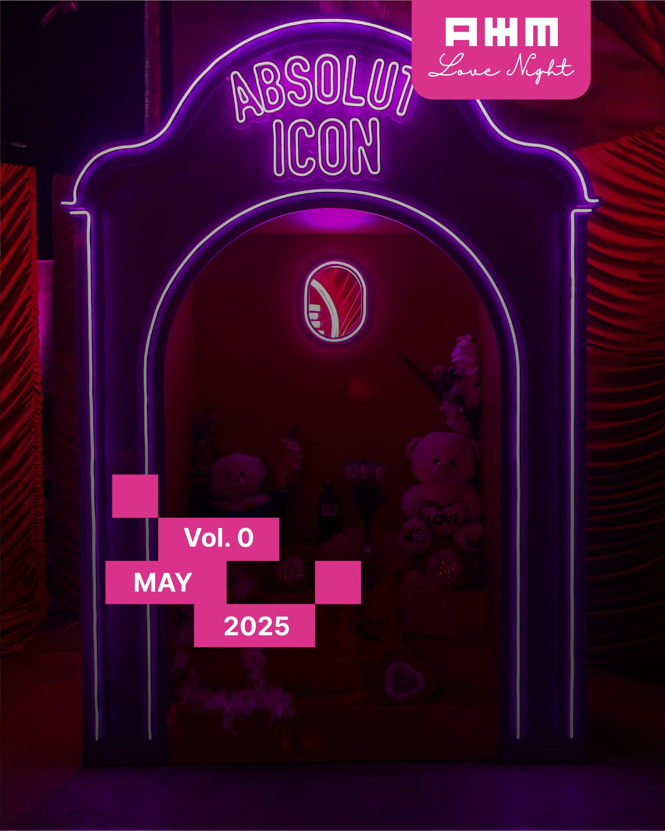 Absolut Icon neon prize booth filled with soft toys built by Proink for Love Night