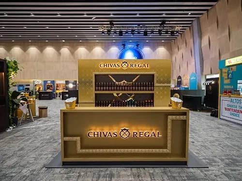 Front view of the Chivas Regal gold bar installed in a spirits exhibition hall