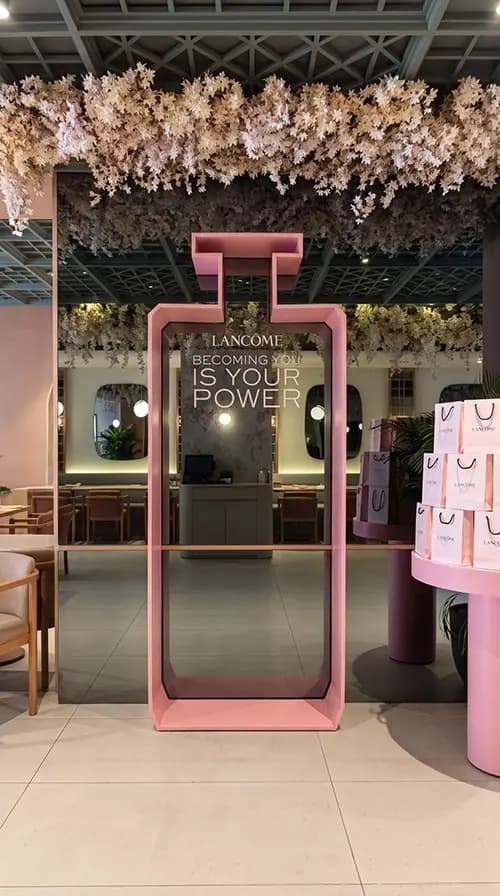 Illuminated Lancôme arch portal carrying the Becoming You Is Your Power message