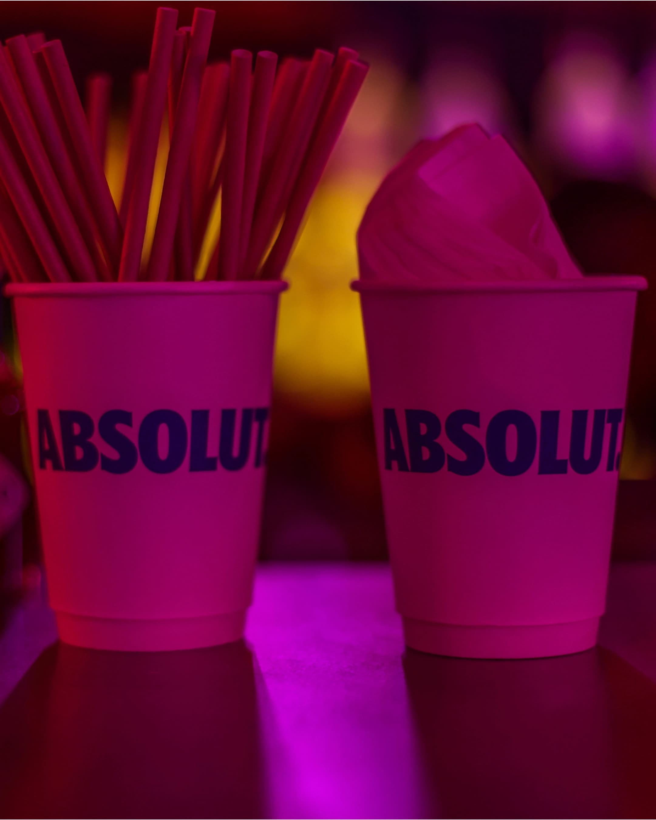 Branded Absolut cups and straws produced for the Love Night event