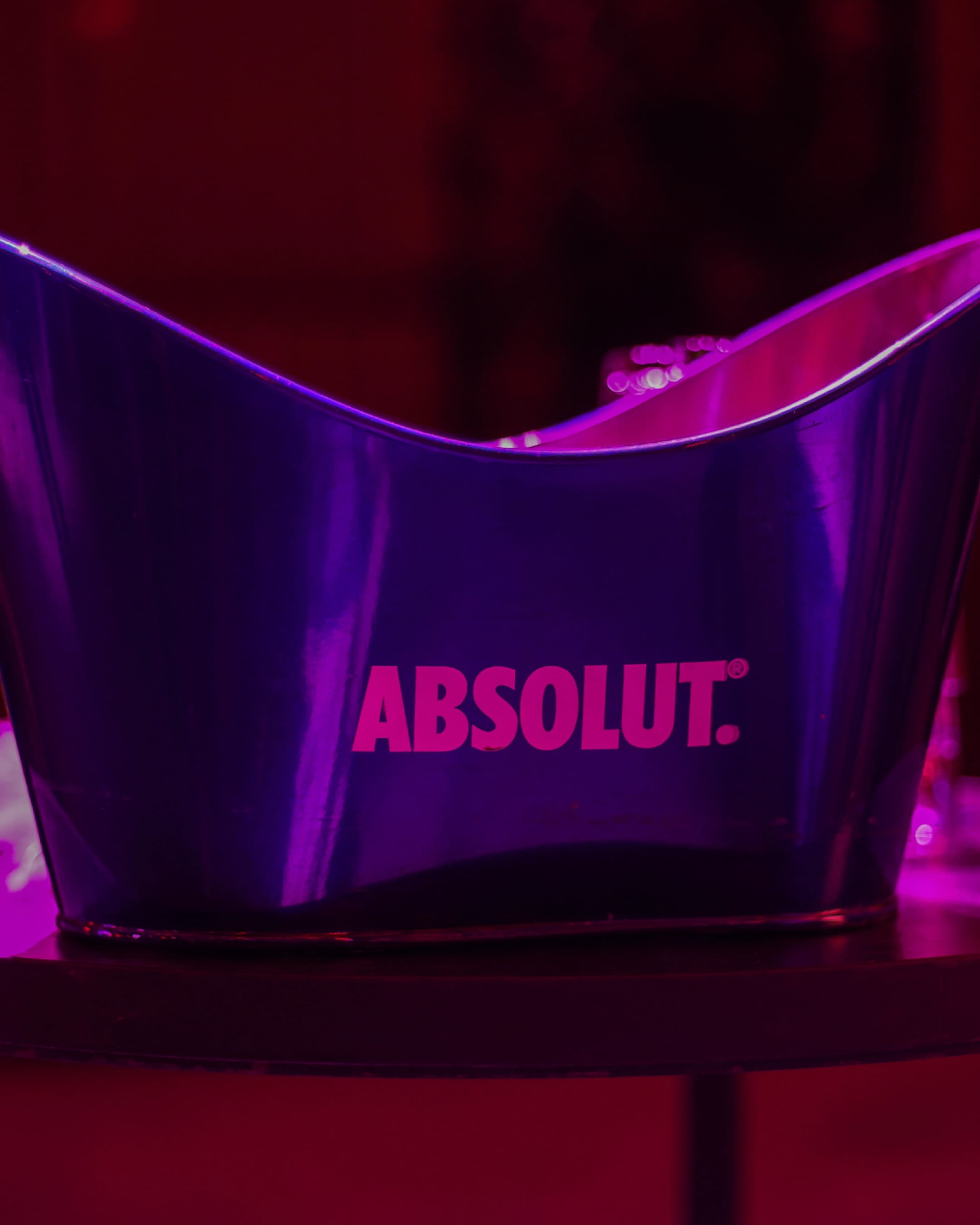 Illuminated branded Absolut ice bucket at the Love Night bar
