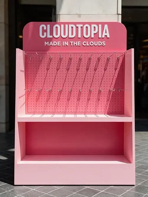 Cloudtopia pegboard display unit built for in-store product hanging