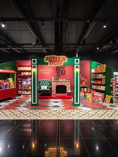 Full view of the Spinneys Christmas market shop-in-shop with confectionery shelving