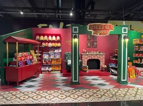 Spinneys Christmas activation installed inside the store with themed flooring and lighting